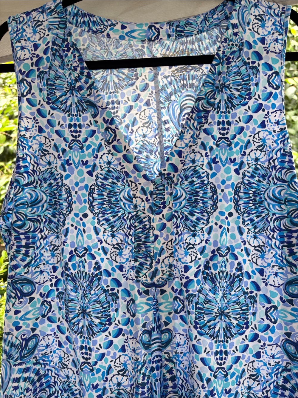 Lilly Pulitzer Amina “Call My Shell Phone” Blue Sleeveless V-Neck Shift Dress XL - Picture 3 of 4